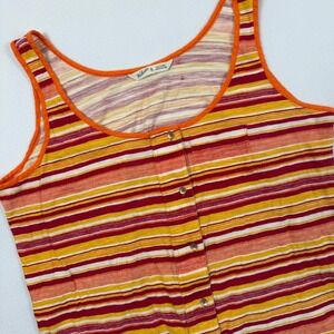 Woolrich Womens XL Striped Tank Top Orange Red Yellow Button Front Cotton